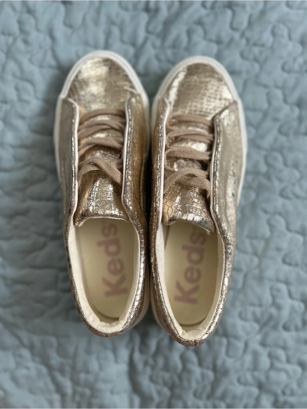 Keds Metallic Gold Textured Lace-Up Sneakers